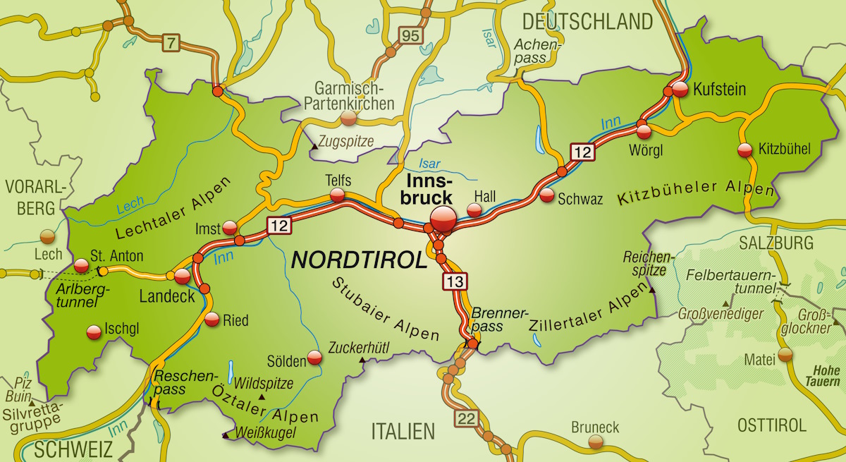 Landkarte mit Brennerautobahn A13
